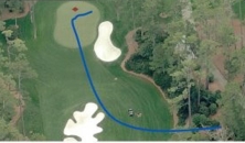 An overhead map of Bubba's shot in the playoff.